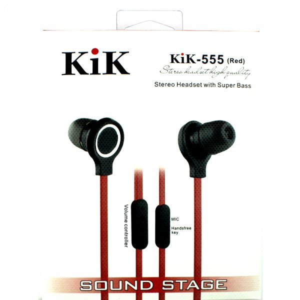 Wholesale KIK 555 Stereo Earphone Headset with Mic and Volume Control (555 Red)